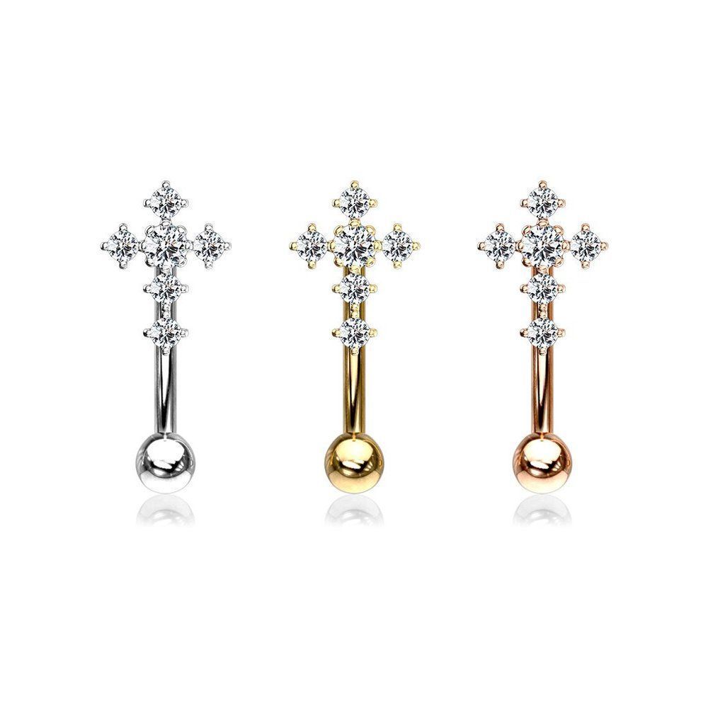 CZ Paved Cross Top 316L Surgical Steel Eyebrow Rings/ Curved Barbells